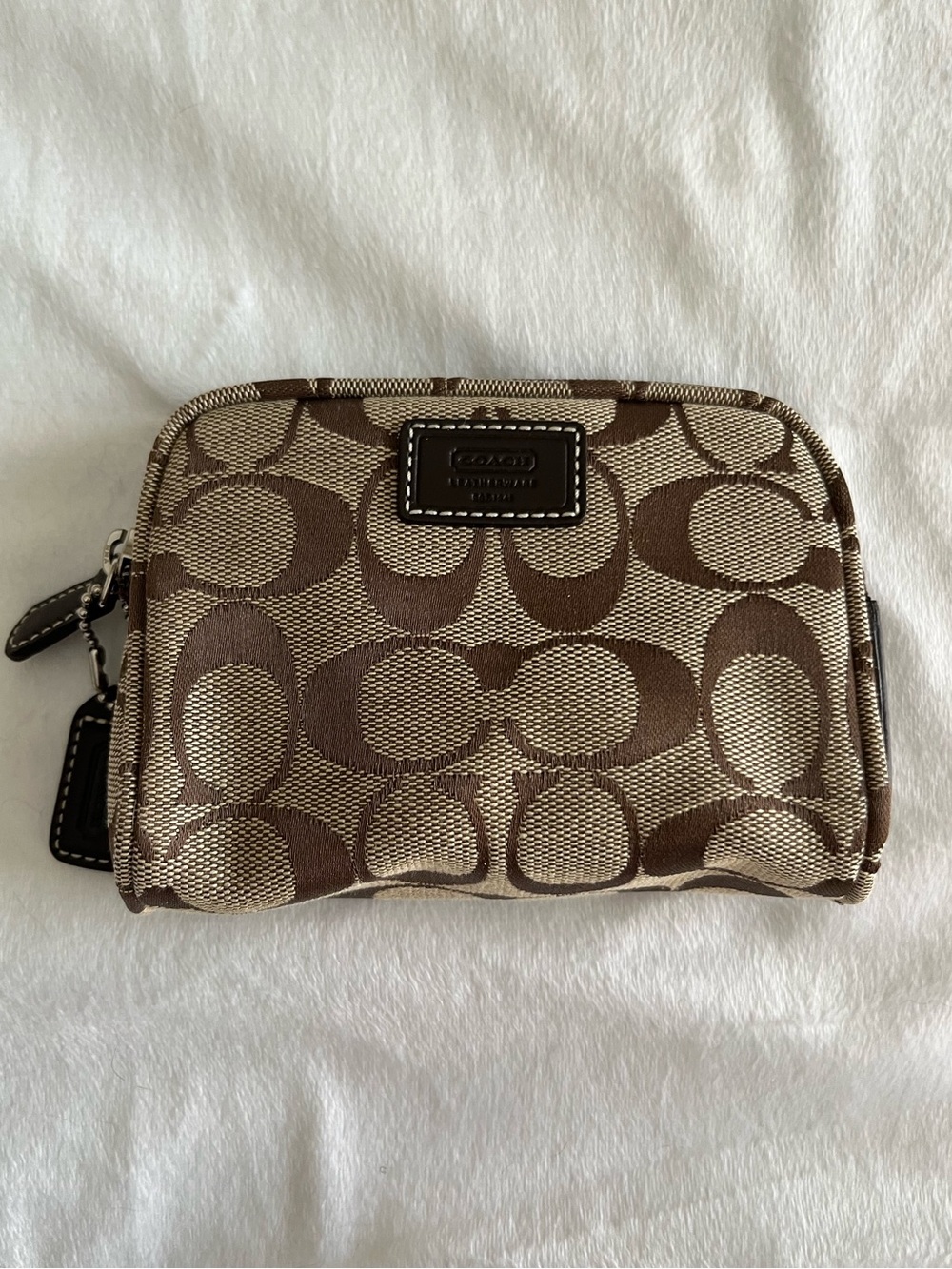 Coach Brown Signature Canvas Zip Cosmetic Pouch